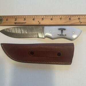 New Homemade Tesla Damascus 9" Blade with Sheath🚎(C4)